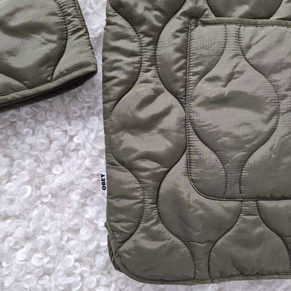 BNWT Obey Wicked World Quilted Liner Jacket Green L Utility Streetwear Graphic - Picture 12 of 16